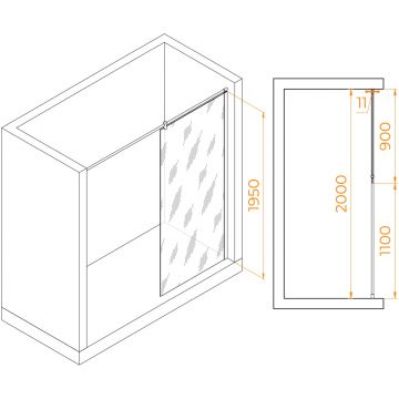 Душевая перегородка RGW (РГВ) Walk In 90x195 см WA-033 хром цвет, Матовое стекло 6 мм, EasyClean (351003309-21)