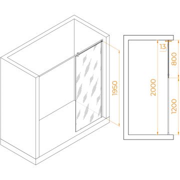 Душевая перегородка RGW (РГВ) Walk In 80x195 см WA-034 хром цвет, прозрачное стекло 8 мм, EasyClean (351003408-11)