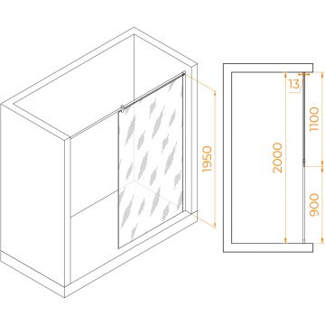 Душевая перегородка RGW (РГВ) Walk In 110x195 см WA-034 хром цвет, прозрачное стекло 8 мм, EasyClean (351003411-11)