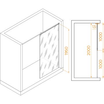 Душевая перегородка RGW (РГВ) Walk In 100x195 см WA-034 хром цвет, Матовое стекло 8 мм, EasyClean (351003410-21)