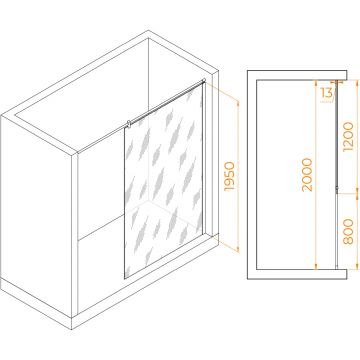 Душевая перегородка RGW (РГВ) Walk In 120x195 см WA-034 хром цвет, Матовое стекло 8 мм, EasyClean (351003412-21)