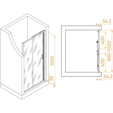 Душевая дверь RGW (РГВ) Passage 100x195 см PA-14 Gr серый цвет, прозрачное стекло 6 мм, EasyClean (41081410-110)