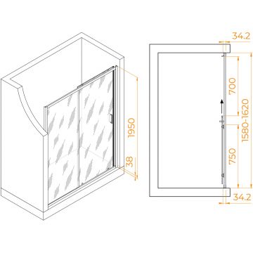 Душевая дверь RGW (РГВ) Passage 160x195 см PA-14 Gr серый цвет, прозрачное стекло 6 мм, EasyClean (41081416-110)