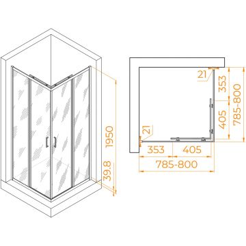 Душевой уголок RGW (РГВ) Passage 80x80x195 PA-030 квадратный, хром цвет, Матовое стекло 6 мм, EasyClean (3508103088-21)