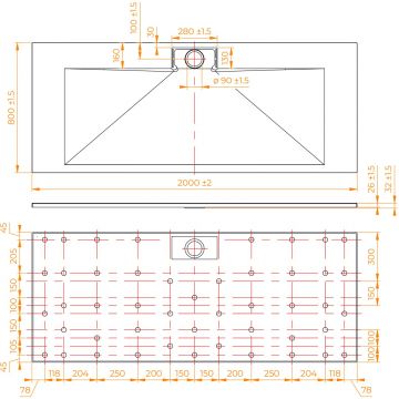 Душевой поддон RGW (РГВ) 80x200 см TKS-208W белый цвет, прямоугольный 90 мм (d слива) (553802820-01)