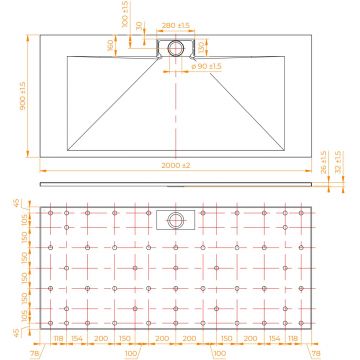 Душевой поддон RGW (РГВ) 90x200 см TKS-209W белый цвет, прямоугольный 90 мм (d слива) (553802920-01)