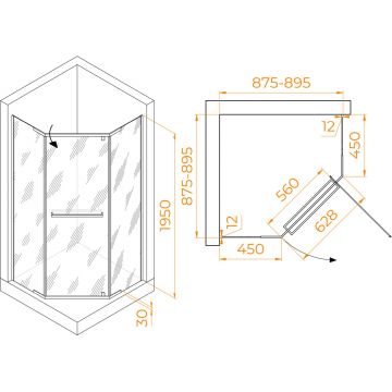 Душевой уголок RGW (РГВ) Passage 90x90x195 PA-82 трапеция, хром цвет, прозрачное стекло 6 мм, EasyClean (41088299-11)