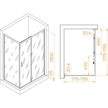 Душевой уголок RGW (РГВ) Passage 80x120x190 см PA-245 прямоугольный, хром цвет, прозрачное стекло 6 мм, EasyClean (410824582-11)