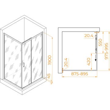 Душевой уголок RGW (РГВ) Passage 90x100x190 см PA-245 прямоугольный, хром цвет, прозрачное стекло 6 мм, EasyClean (410824590-11)