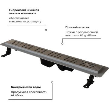 Душевой лоток RGW (РГВ) Drain Leo-20-60 прямой 60 см хром 50 мм (d слива) на ножках, сифон (60212060-01)
