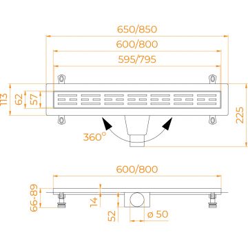 Душевой лоток RGW (РГВ) Drain Leo-20-60 прямой 60 см хром 50 мм (d слива) на ножках, сифон (60212060-01)