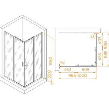 Душевой уголок RGW (РГВ) Passage 90x100x195 см PA-040-B прямоугольный, черный цвет, Матовое стекло 6 мм, EasyClean (3508104090-24)