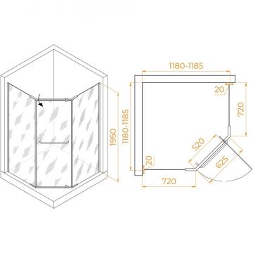 Душевой уголок RGW (РГВ) Passage 120x120x195 см PA-081 B трапеция, черный цвет, Матовое стекло 6 мм, EasyClean (35088122-24)