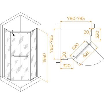 Душевой уголок RGW (РГВ) Passage 80x80x195 см PA-081 B трапеция, черный цвет, Матовое стекло 6 мм, EasyClean (35088188-24)