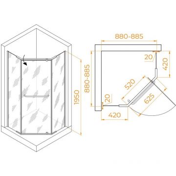 Душевой уголок RGW (РГВ) Passage 90x90x195 см PA-081 трапеция, хром цвет, Матовое стекло 6 мм, EasyClean (35088199-21)