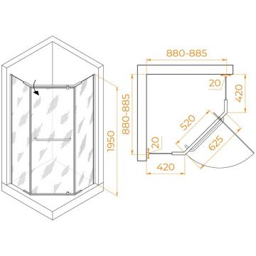 Душевой уголок RGW (РГВ) Passage 90x90x195 см PA-081 B трапеция, черный цвет, Матовое стекло 6 мм, EasyClean (35088199-24)
