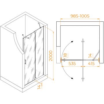 Душевая дверь RGW (РГВ) Hotel 100x200 см HO-014 хром цвет, прозрачное стекло 8 мм, EasyClean (350601410-11)