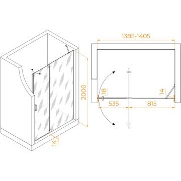 Душевая дверь RGW (РГВ) Hotel 140x200 см HO-014 хром цвет, прозрачное стекло 8 мм, EasyClean (350601414-11)