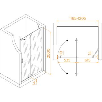Душевая дверь RGW (РГВ) Hotel 120x200 см HO-014-Gr серый цвет, прозрачное стекло 8 мм, EasyClean (350601412-110)