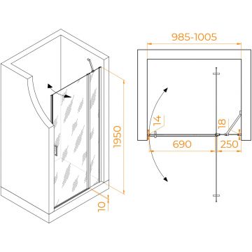 Душевая дверь RGW (РГВ) Leipzig 100x195 см LE-004 хром цвет, прозрачное стекло 6 мм, EasyClean (351200410-11)