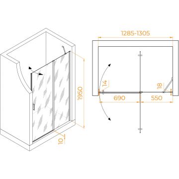 Душевая дверь RGW (РГВ) Leipzig 130x195 см LE-004 хром цвет, прозрачное стекло 6 мм, EasyClean (351200413-11)