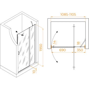 Душевая дверь RGW (РГВ) Leipzig 110x195 см LE-004-B черный цвет, прозрачное стекло 6 мм, EasyClean (351200411-14)
