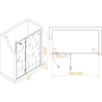Душевая дверь RGW (РГВ) Stilvoll 160x200 см SV-004-B черный цвет, прозрачное стекло 8 мм, EasyClean (353200416-14)