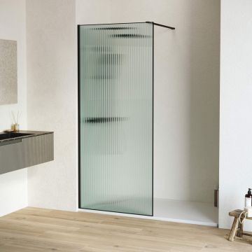 Душевая перегородка RGW (РГВ) Walk In 60x195 см WA-08-B черный цвет, Ribbed (ребристое) стекло 8 мм, EasyClean (06100806-154)