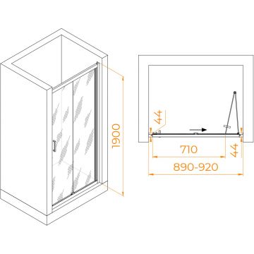 Душевая дверь RGW (РГВ) Passage 90x190 см PA-21 хром цвет, прозрачное стекло 5 мм, EasyClean (06082109-11)