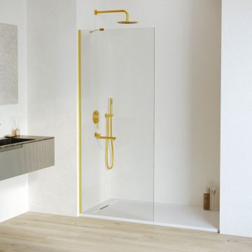 Душевая перегородка RGW (РГВ) Walk In 80x195 см WA-110-Gb золото браш цвет, прозрачное стекло 8 мм, EasyClean (351011008-16)