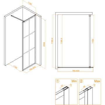 Душевая перегородка RGW (РГВ) Walk In 80x195 см WA-110-Gb золото браш цвет, прозрачное стекло 8 мм, EasyClean (351011008-16)