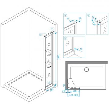 Боковая панель RGW (РГВ) 30x195 см Z-42 хром цвет, прозрачное стекло 8 мм (добавочная панель RGW с полками к НО) , EasyClean (03064230-11)