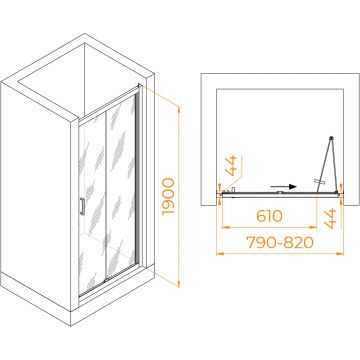 Душевая дверь RGW (РГВ) Passage 80x190 см PA-21-B черный цвет, прозрачное стекло 5 мм, EasyClean (06082108-14)