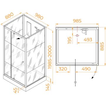 Душевая кабина RGW (РГВ) Andaman 90x100x200 см AN-207 прямоугольная, белый цвет, Frost Line стекло 5 мм (3 стекла в комплекте) (411320790-95)