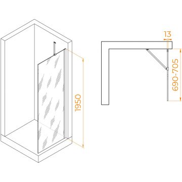 Душевая перегородка RGW (РГВ) Walk In 70x195 см WA-110-B черный цвет, прозрачное стекло 8 мм, EasyClean (351011007-14)
