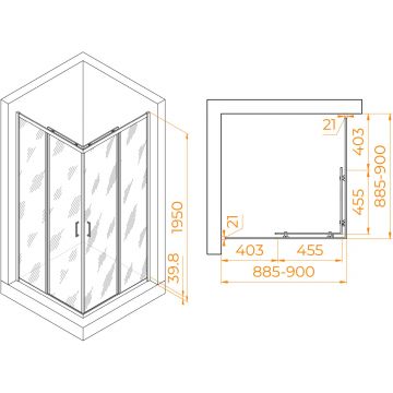 Душевой уголок RGW (РГВ) Passage 90x90x195 PA-030-B квадратный, черный цвет, прозрачное стекло 6 мм, EasyClean (3508103099-14)