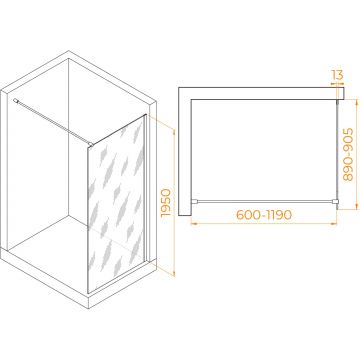 Душевая перегородка RGW (РГВ) Walk In 90x195 см WA-010-W белый цвет, прозрачное стекло 8 мм, EasyClean (351001009-15)