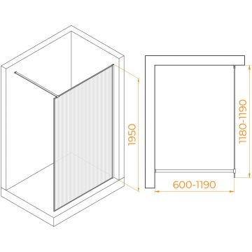 Душевая перегородка RGW (РГВ) Walk In 120x195 см WA-08-W белый цвет, Ribbed (ребристое) стекло 8 мм, EasyClean (06100812-155)