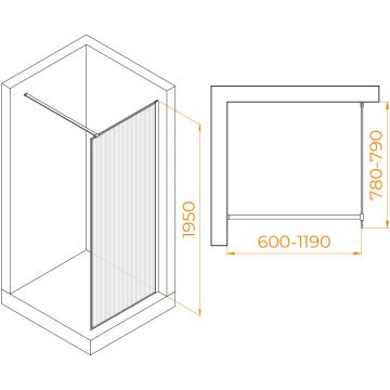 Душевая перегородка RGW (РГВ) Walk In 80x195 см WA-08-G золото цвет, Ribbed (ребристое) стекло 8 мм, EasyClean (06100808-156)