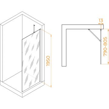 Душевая перегородка RGW (РГВ) Walk In 80x195 см WA-110-B черный цвет, прозрачное стекло 8 мм, EasyClean (351011008-14)