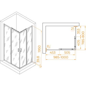 Душевой уголок RGW (РГВ) Passage 80x100x195 см PA-040-B прямоугольный, черный цвет, прозрачное стекло 6 мм, EasyClean (3508104080-14)