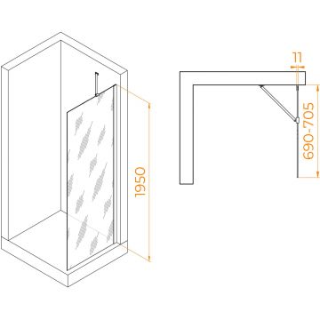 Душевая перегородка RGW (РГВ) Walk In 70x195 см WA-102-B черный цвет, прозрачное стекло 6 мм, EasyClean (351010207-14)