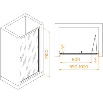 Душевая дверь RGW (РГВ) Passage 100x190 см PA-21-B черный цвет, прозрачное стекло 5 мм, EasyClean (06082110-14)