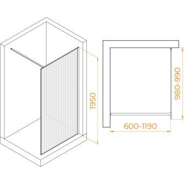 Душевая перегородка RGW (РГВ) Walk In 100x195 см WA-08-W белый цвет, Ribbed (ребристое) стекло 8 мм, EasyClean (06100810-155)
