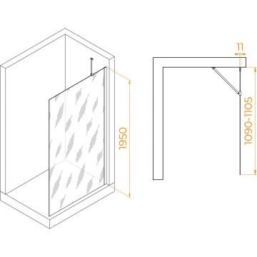 Душевая перегородка RGW (РГВ) Walk In 110x195 см WA-102-W белый цвет, прозрачное стекло 6 мм, EasyClean (351010211-15)