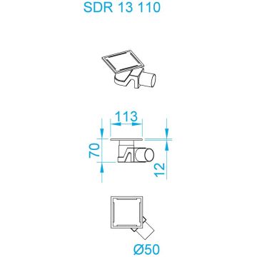 Душевой трап RGW SDR-13B-11 квадрат 110 х 110 см черный 50 мм (d слива) без ножек, с решеткой (47211311-04)