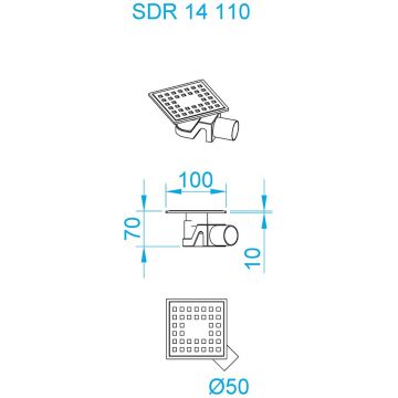 Душевой трап RGW SDR-14B-11 квадрат 110 х 110 см черный 50 мм (d слива) без ножек, с решеткой (47211411-04)