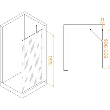 Душевая перегородка RGW (РГВ) Walk In 90x195 см WA-102-Gb золото браш цвет, прозрачное стекло 6 мм, EasyClean (351010209-16)