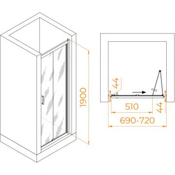 Душевая дверь RGW (РГВ) Passage 70x190 см PA-21 хром цвет, прозрачное стекло 5 мм, EasyClean (06082107-11)