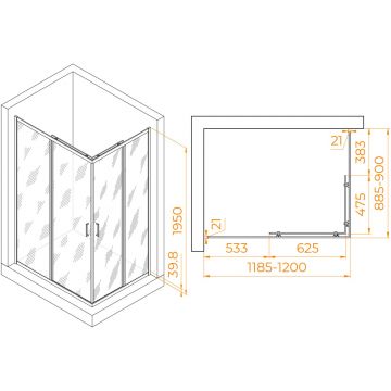 Душевой уголок RGW (РГВ) Passage 90x120x195 см PA-040-B прямоугольный, черный цвет, прозрачное стекло 6 мм, EasyClean (3508104092-14)